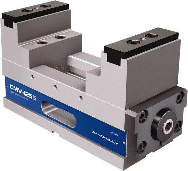 Samchully - 125mm Jaw Width, 210mm Max Jaw Opening, 125mm Throat Depth, Manual Precision Self Centering Vise - Steel, 13.07" OAL x 4.92" OAW x 7.2834" OAH - All Tool & Supply