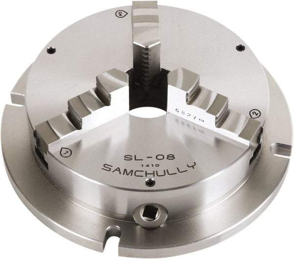 Samchully - 3 Jaw, 215mm Diam, Self Centering Manual Lathe Chuck - Plain Back Mount, Adjustable, 60mm Through Hole Diam, Forged Steel - All Tool & Supply