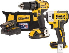 DeWALT - 20 Volt 1/2" Chuck Pistol Grip Handle Cordless Drill - 0-600 & 0-2000 RPM, Keyless Chuck, Reversible, 2 Lithium-Ion Batteries Included - All Tool & Supply