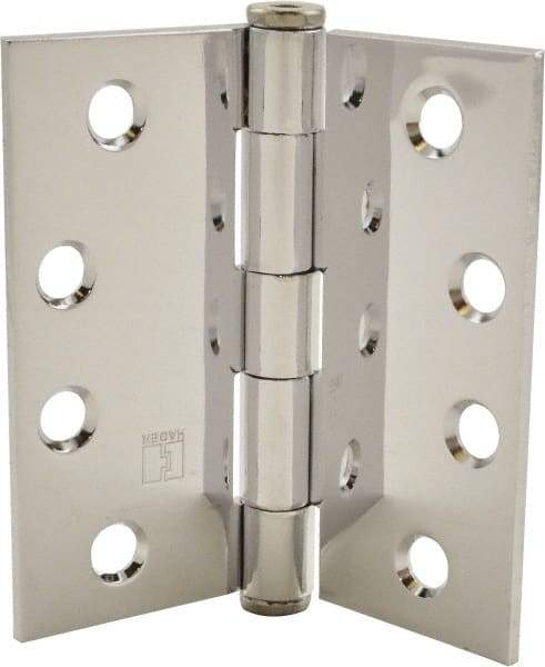 Hager - 4" Long x 4" Wide x 0.062" Thick, Steel Full Mortise Hinge - Bright Chrome Finish, 5 Knuckles - All Tool & Supply