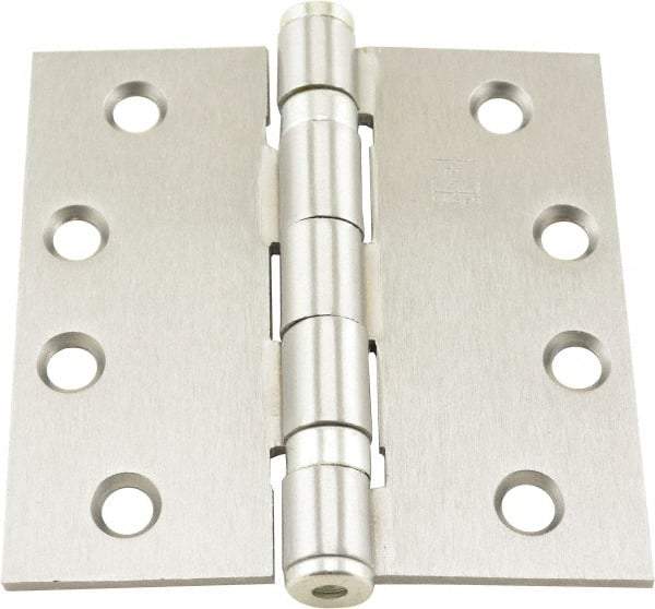 Hager - 4" Long x 4" Wide x 0.062" Thick, Steel Full Mortise Ball Bearing Hinge - Satin Chrome Finish, 5 Knuckles - All Tool & Supply