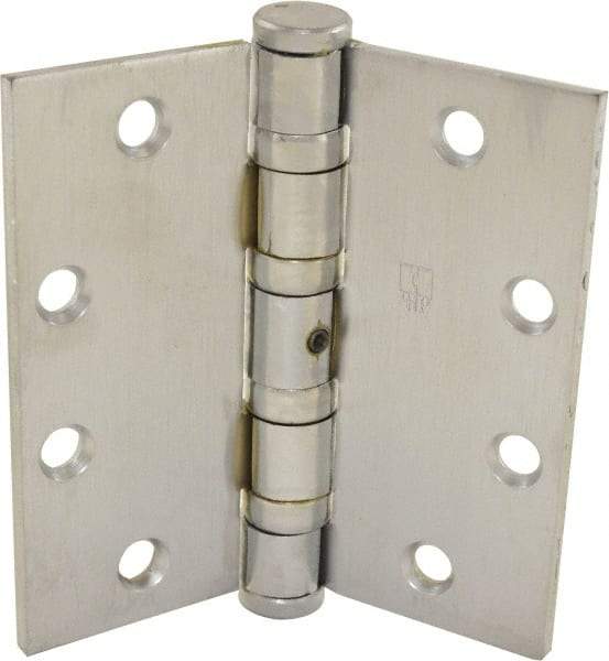 Hager - 4-1/2" Long x 4-1/2" Wide x 0.062" Thick, Steel Full Mortise Ball Bearing Hinge - Satin Chrome Finish, 5 Knuckles - All Tool & Supply