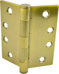 Hager - 4" Long x 4" Wide x 0.062" Thick, Steel Full Mortise Hinge - Antique Brass Finish, 5 Knuckles - All Tool & Supply