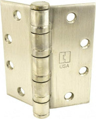 Hager - 4-1/2" Long x 4-1/2" Wide x 0.062" Thick, Stainless Steel Full Mortise Ball Bearing Hinge - Satin Stainless Steel Finish, 5 Knuckles - All Tool & Supply