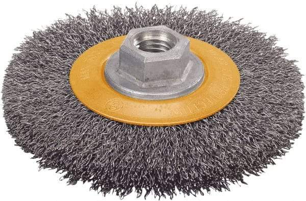 WALTER Surface Technologies - 4-1/2" OD, 5/8-11 Arbor Hole, Crimped Steel Wheel Brush - 5/8" Face Width, 1" Trim Length, 0.0118" Filament Diam, 12,500 RPM - All Tool & Supply