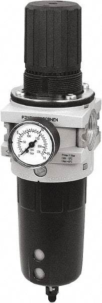 Parker - 3/4" NPT Port Heavy-Duty 1 Piece Filter/Regulator FRL Unit - Polypropylene Bowl, 335 SCFM, 254 Max psi, 13-1/2" High, Manual Drain - All Tool & Supply