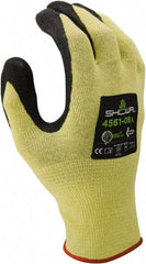 SHOWA - Size 2XL (10), ANSI Cut Lvl A4, Puncture Lvl 2, Abrasion Lvl 4, Foam Nitrile Coated Kevlar Cut Resistant Gloves - 11" Long, Palm Coated, Kevlar & Polyester Lining, Elastic Knit Cuff, Black/Yellow, Paired - All Tool & Supply