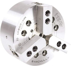 Samchully - 3 Jaw, 530mm Chuck Diam, Plain Back Mount, 166.5mm Through Hole Diam, Drawtube Hydraulic Power Lathe Chuck - 1.5mm x 60° Serrated Jaw Interface, 1,700 RPM, Steel Body - All Tool & Supply