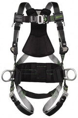 Miller - 400 Lb Capacity, Size Universal, Full Body Construction Safety Harness - Polyester (Outer) & Webbing, Side D-Ring, Quick Connect Leg Strap, Quick Connect Chest Strap, Green/Black - All Tool & Supply