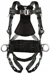 Miller - 400 Lb Capacity, Size Universal, Full Body Construction Safety Harness - Polyester (Outer) & Webbing, Side D-Ring, Tongue Leg Strap, Quick Connect Chest Strap, Green/Black - All Tool & Supply