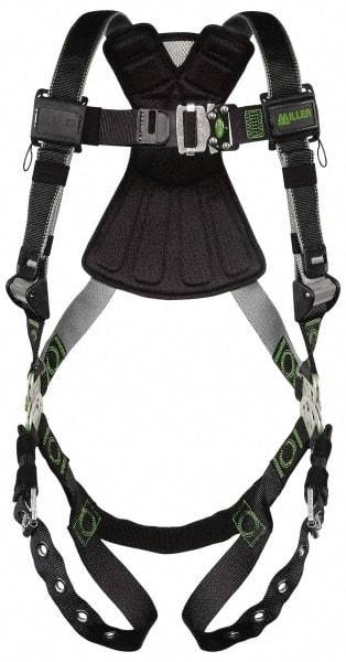 Miller - 400 Lb Capacity, Size Universal, Full Body Construction Safety Harness - Polyester (Outer) & Webbing, Tongue Leg Strap, Quick Connect Chest Strap, Green/Black - All Tool & Supply