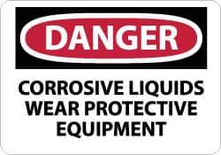 NMC - "Danger - Corrosive Liquids - Wear Protective Equipment", 7" Long x 10" Wide, Pressure-Sensitive Vinyl Safety Sign - Rectangle, 0.004" Thick, Use for Accident Prevention - All Tool & Supply