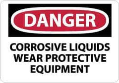 NMC - "Danger - Corrosive Liquids - Wear Protective Equipment", 7" Long x 10" Wide, Pressure-Sensitive Vinyl Safety Sign - Rectangle, 0.004" Thick, Use for Accident Prevention - All Tool & Supply