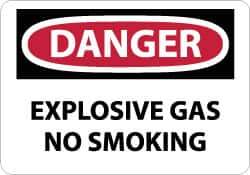 NMC - "Danger - Explosive Gas - No Smoking", 7" Long x 10" Wide, Pressure-Sensitive Vinyl Safety Sign - Rectangle, 0.004" Thick, Use for Accident Prevention - All Tool & Supply