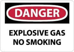 NMC - "Danger - Explosive Gas - No Smoking", 10" Long x 14" Wide, Pressure-Sensitive Vinyl Safety Sign - Rectangle, 0.004" Thick, Use for Accident Prevention - All Tool & Supply