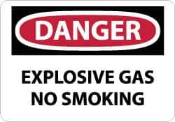 NMC - "Danger - Explosive Gas - No Smoking", 7" Long x 10" Wide, Rigid Plastic Safety Sign - Rectangle, 0.05" Thick, Use for Accident Prevention - All Tool & Supply