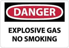 NMC - "Danger - Explosive Gas - No Smoking", 10" Long x 14" Wide, Rigid Plastic Safety Sign - Rectangle, 0.05" Thick, Use for Accident Prevention - All Tool & Supply