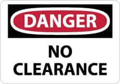 NMC - "Danger - No Clearance", 10" Long x 14" Wide, Pressure-Sensitive Vinyl Safety Sign - Rectangle, 0.004" Thick, Use for Accident Prevention - All Tool & Supply