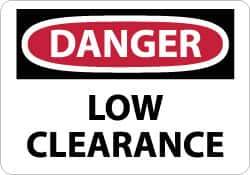 NMC - "Danger - Low Clearance", 7" Long x 10" Wide, Pressure-Sensitive Vinyl Safety Sign - Rectangle, 0.004" Thick, Use for Accident Prevention - All Tool & Supply