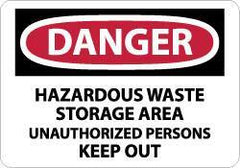 NMC - "Danger - Hazardous Waste Storage Area - Unauthorized Persons Keep Out", 7" Long x 10" Wide, Rigid Plastic Safety Sign - Rectangle, 0.05" Thick, Use for Security & Admittance - All Tool & Supply