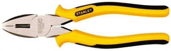 Stanley - 8-3/4" OAL, 1-31/64" Jaw Length, Side Cutting Linesman's Pliers - Serrated Jaw, Round Nose Head, TPR Handles - All Tool & Supply