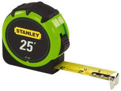 Stanley - 25' x 1" Yellow Blade Tape Measure - 1/16" Graduation, Inch Graduation Style, High-Visibility Green/Black Case - All Tool & Supply