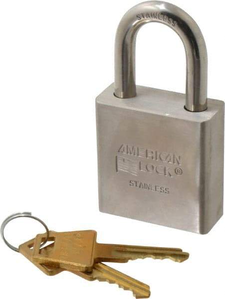 American Lock - 1-1/8" Shackle Clearance, Rekeyable Rekeyable Padlock - 5/16" Shackle Diam, Stainless Steel, with Stainless Steel (32D) Finish - All Tool & Supply