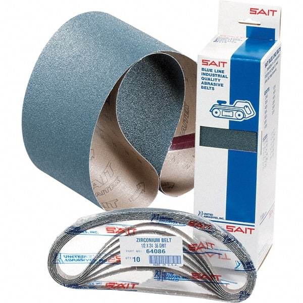 Sait - 1/4" Wide x 18" OAL, 60 FEPA Grit, Zirconia Alumina Abrasive Belt - Zirconia Alumina, Medium, Coated, Y Weighted Cloth Backing, Wet/Dry, Series Z-H - All Tool & Supply