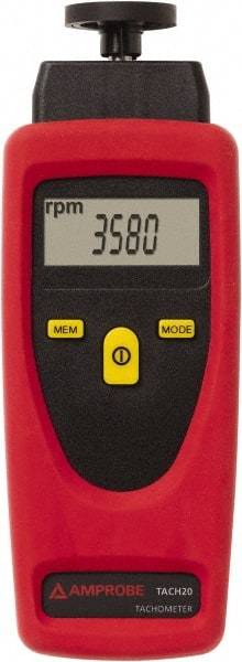 Amprobe - Accurate up to 0.02%, Contact and Noncontact Tachometer - 8 Inch Long x 9 Inch Wide x 1-3/4 Inch Meter Thick, 1 to 99,999 (Optical) and 19,999 (Mechanical) RPM Measurement - All Tool & Supply