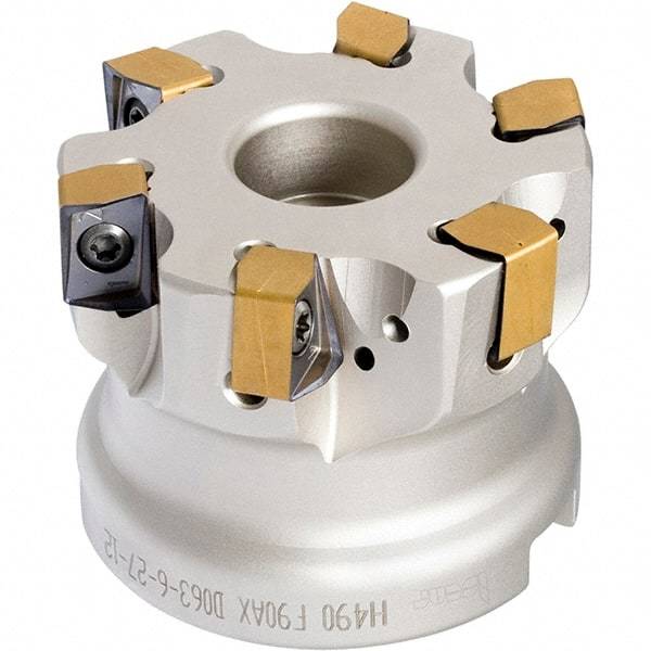 Iscar - 5 Inserts, 3" Cut Diam, 1" Arbor Diam, 0.472" Max Depth of Cut, Indexable Square-Shoulder Face Mill - 0/90° Lead Angle, 2" High, H490 AN.X 12 Insert Compatibility, Through Coolant, Series Helido - All Tool & Supply