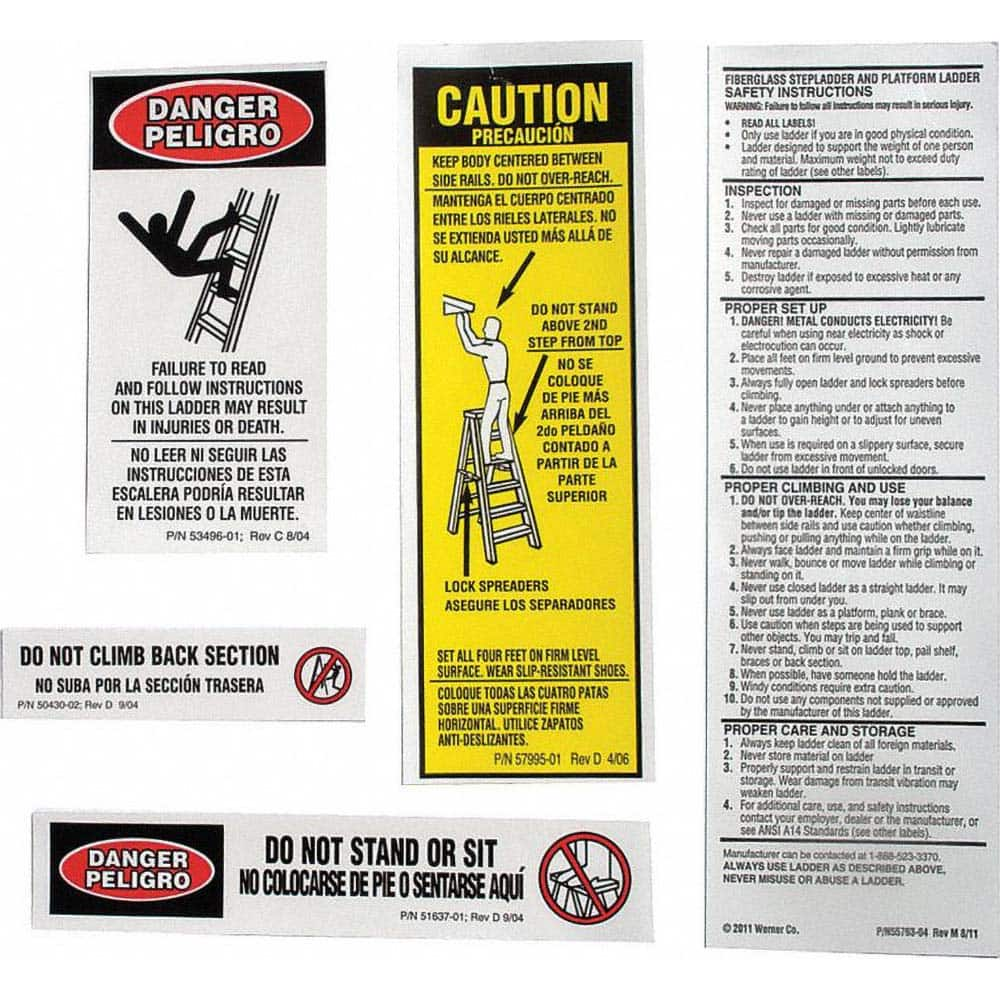 Werner - Ladder Accessories; Type: Safety Label Replacement ; For Use With: Fiberglass Step Ladders ; Material: Paper - Exact Industrial Supply