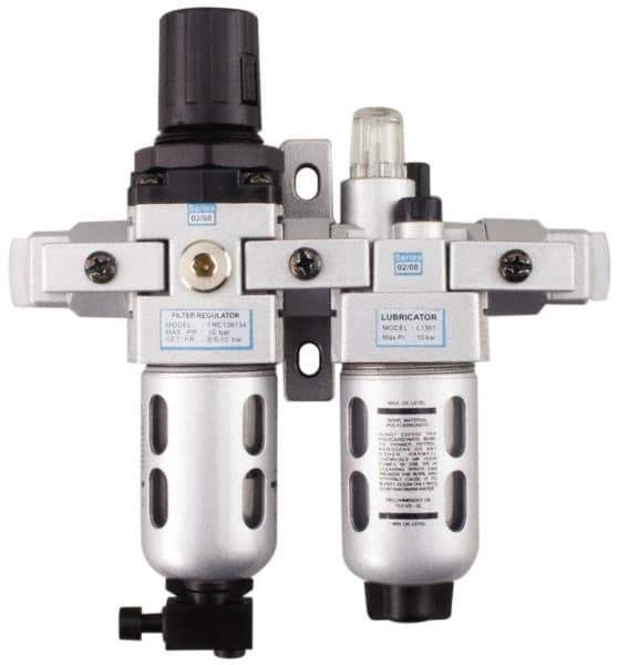 PRO-SOURCE - 1/4" NPT Port Intermediate 2 Piece Filter/Regulator-Lubricator FRL Unit - Polycarbonate Bowl, 53 SCFM, 145 Max psi, 8.66" High, Automatic Drain - All Tool & Supply