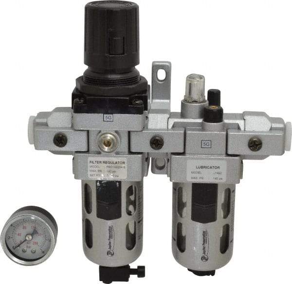 PRO-SOURCE - 3/8" NPT Port Intermediate 2 Piece Filter/Regulator-Lubricator FRL Unit - Polycarbonate Bowl, 63 SCFM, 145 Max psi, 8.66" High, Manual Drain - All Tool & Supply