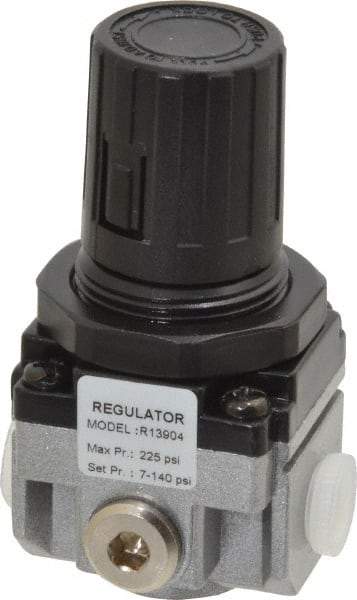 PRO-SOURCE - 1/8 NPT Port, 17 CFM, Aluminum Miniature Regulator - 7 to 145 psi Range, 220 Max psi Supply Pressure, 1/8" Gauge Port Thread, 1.56" Wide x 3.19" High - All Tool & Supply