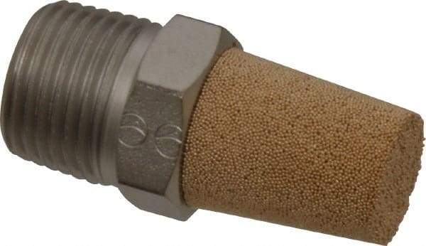 PRO-SOURCE - 3/8 Male NPT, 11/16" Hex, 1-1/2" OAL, Exhaust Muffler - 300 Max psi, 81 Decibel Rating, Sintered Bronze - All Tool & Supply