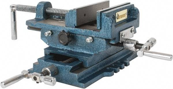 Interstate - 5-5/16" Jaw Opening Capacity x 1-5/16" Throat Depth, Horizontal Drill Press Vise - 5" Wide x 1-5/16" High Jaw, Cross Slide Base, Standard Speed, 10" OAL x 5.3" Overall Height, Cast Iron - All Tool & Supply