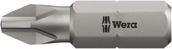 Wera - #1, Hex Drive Phillips Power Screwdriver Bit - 1/4" Drive, 2" OAL - All Tool & Supply