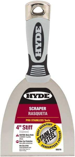 Hyde Tools - Stiff Stainless Steel Stiff Chisel - 4" Blade Width, 4" Long Cushioned Grip/Hammerhead Plastic Overmold Handle - All Tool & Supply