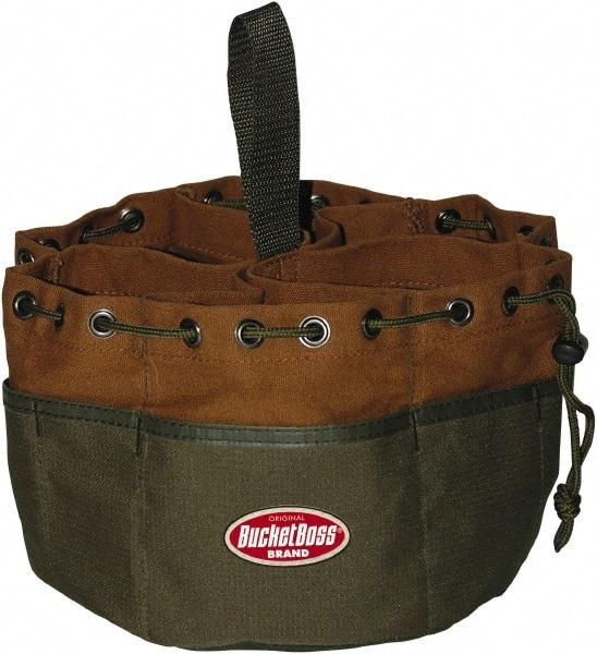 Bucket Boss - 19 Pocket Brown & Green Canvas Tool Tote - 10" Wide x 10" Deep x 6" High - All Tool & Supply