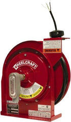 Reelcraft - 12 AWG, 45' Cable Length, Cord & Cable Reel with Flying Lead End - 0 Outlets, 20 Amps, 125 Volts, SJEOOW Cable, Red Reel, Spring Driven Reel - All Tool & Supply