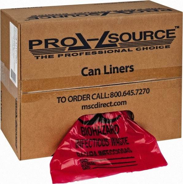 PRO-SOURCE - 10 Gal Capacity, Red, Hazardous Waste Bag - 1.3 mil Thick x 24" Wide x 24" High, Roll - All Tool & Supply