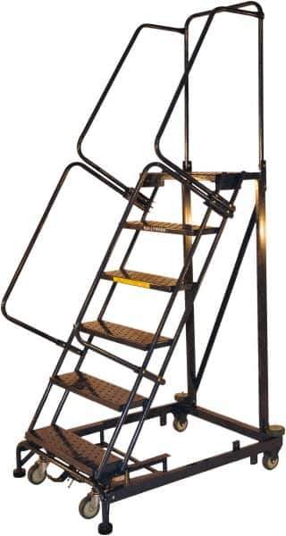 Ballymore - 93" 6 Step Ladder - Rolling Safety Ladder, 600 Lb Capacity, 60" Platform Height, 32" Base Width x 56" Base Depth, Perforated Tread - All Tool & Supply