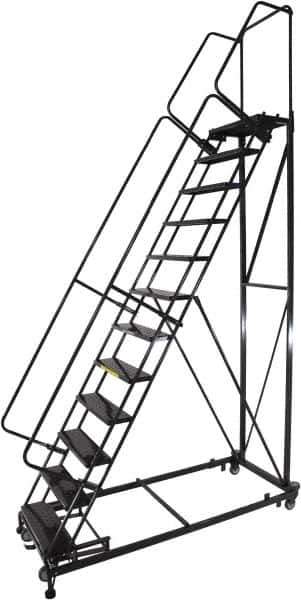 Ballymore - 173" 14 Step Ladder - Rolling Safety Ladder, 600 Lb Capacity, 140" Platform Height, 32" Base Width x 107" Base Depth, Expanded Metal Tread - All Tool & Supply