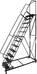 Ballymore - 173" 14 Step Ladder - Rolling Safety Ladder, 600 Lb Capacity, 140" Platform Height, 32" Base Width x 107" Base Depth, Expanded Metal Tread - All Tool & Supply