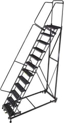 Ballymore - 163" 13 Step Ladder - Rolling Safety Ladder, 600 Lb Capacity, 130" Platform Height, 32" Base Width x 101" Base Depth, Serrated - All Tool & Supply