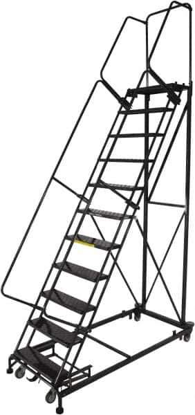 Ballymore - 143" 11 Step Ladder - Rolling Safety Ladder, 600 Lb Capacity, 110" Platform Height, 32" Base Width x 87" Base Depth, Expanded Metal Tread - All Tool & Supply