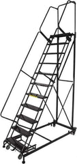 Ballymore - 143" 11 Step Ladder - Rolling Safety Ladder, 600 Lb Capacity, 110" Platform Height, 32" Base Width x 87" Base Depth, Expanded Metal Tread - All Tool & Supply