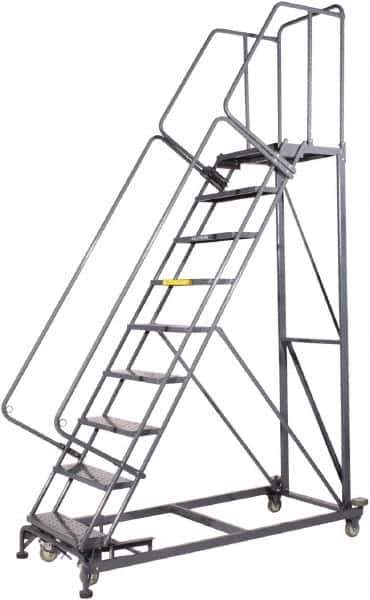 Ballymore - 123" 9 Step Ladder - Rolling Safety Ladder, 600 Lb Capacity, 90" Platform Height, 32" Base Width x 75" Base Depth, Perforated Tread - All Tool & Supply