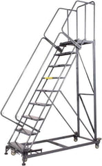 Ballymore - 123" 9 Step Ladder - Rolling Safety Ladder, 600 Lb Capacity, 90" Platform Height, 32" Base Width x 75" Base Depth, Perforated Tread - All Tool & Supply