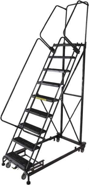 Ballymore - 123" 9 Step Ladder - Rolling Safety Ladder, 600 Lb Capacity, 90" Platform Height, 32" Base Width x 75" Base Depth, Serrated - All Tool & Supply